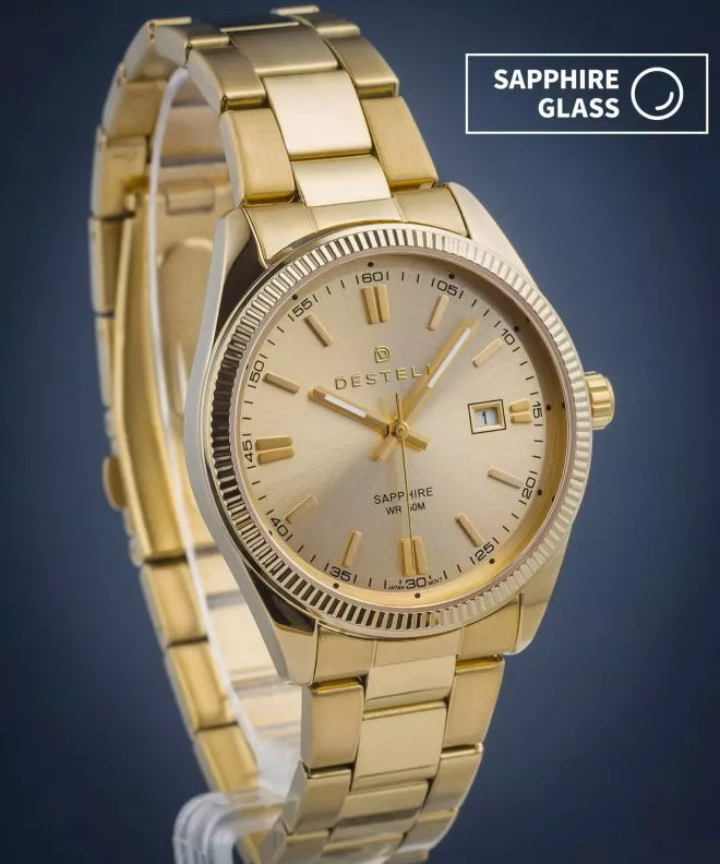 DESTELL Loup Full Gold Steel Sapphire férfi karóra LU3854-44-204S