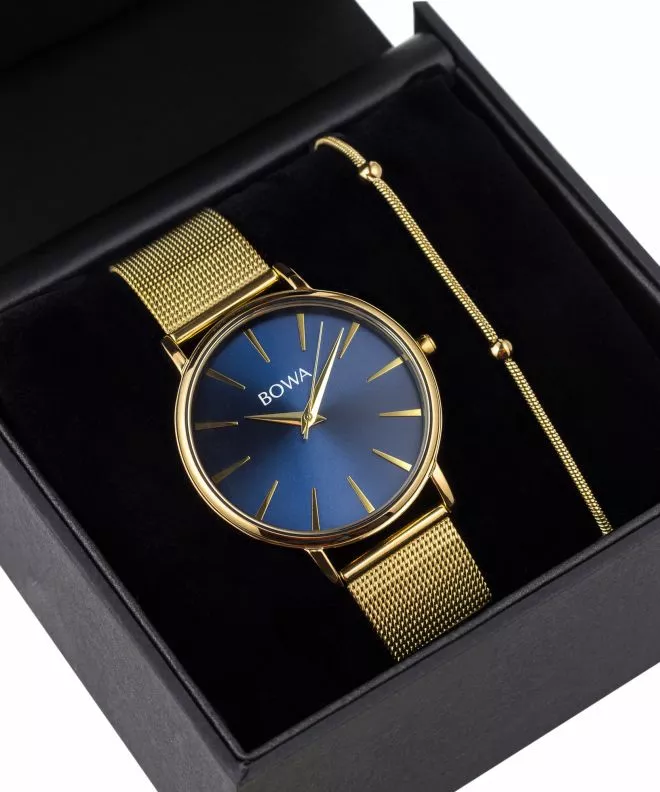 BOWA Praha Navy Blue-Gold Mesh 38 Gift Set női karóra PH384-34-184M-419-04