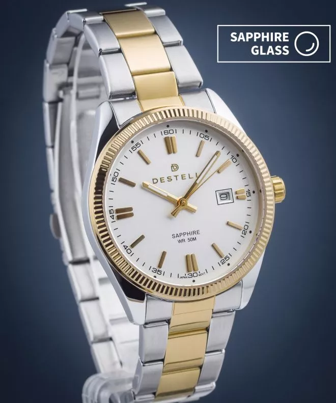 DESTELL Loup White Silver-Gold Steel Sapphire férfi karóra LU38554-24-2054S