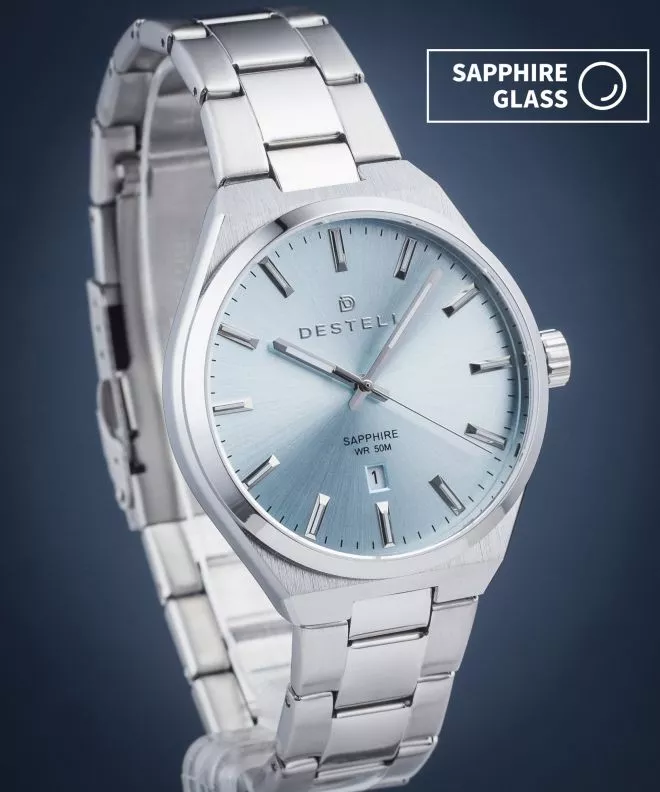 DESTELL Aries Ice Blue Silver Steel Sapphire férfi karóra AR405-95-205S
