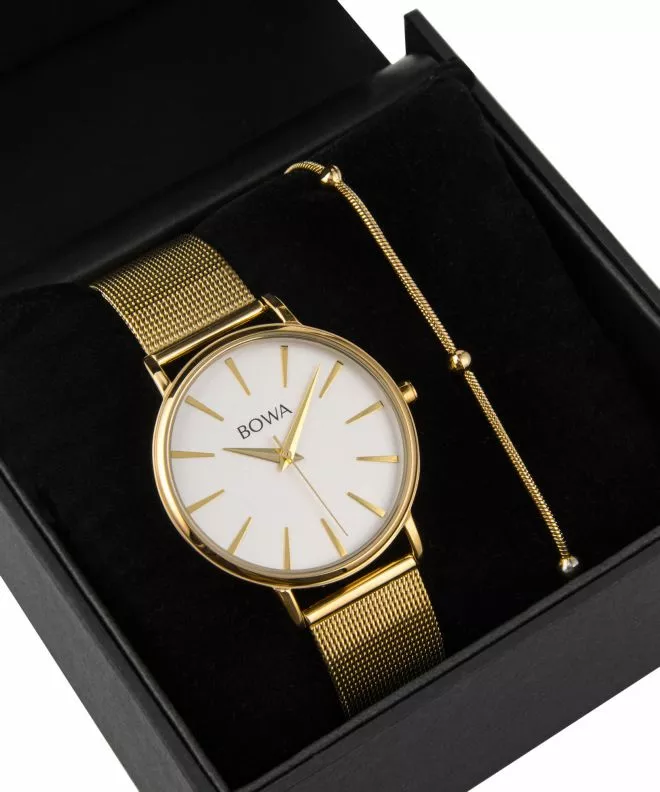 BOWA Praha Silver-Gold Mesh 38 Gift Set (óra + karkötő) PH384-54-184M-419-04