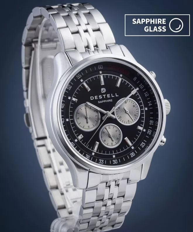 DESTELL Circinus Black Silver Steel Chronograph Sapphire férfi karóra CR415-15-205J