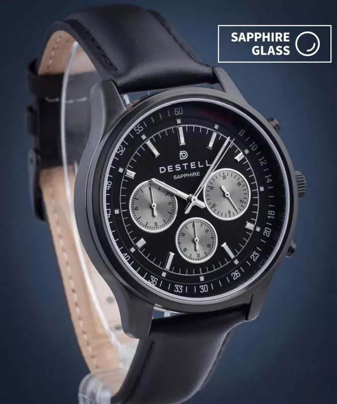 DESTELL Circinus Full Black Leather Chronograph Sapphire férfi karóra CR411-15-201L