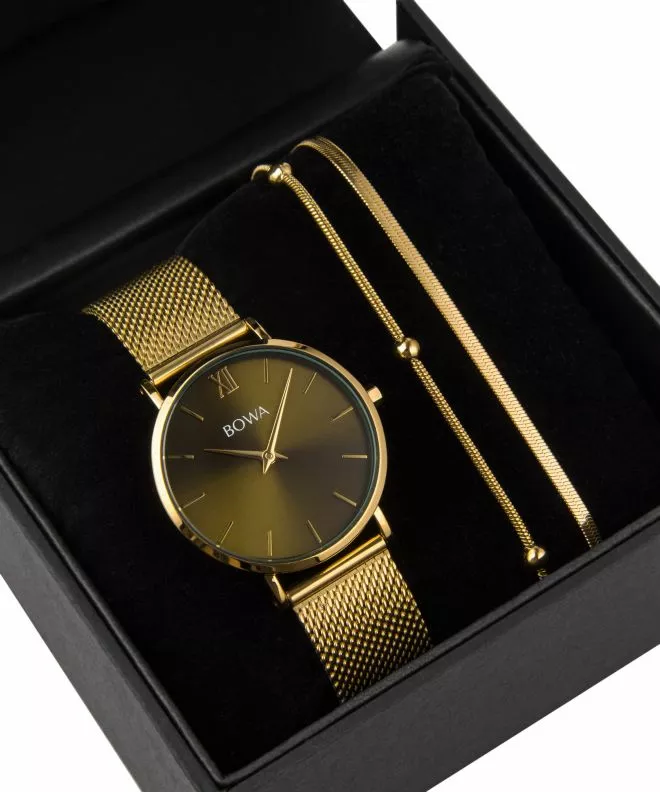 BOWA London Green-Gold Mesh 33 Gift Set (óra + karkötő) LO334-04-164M-419-01