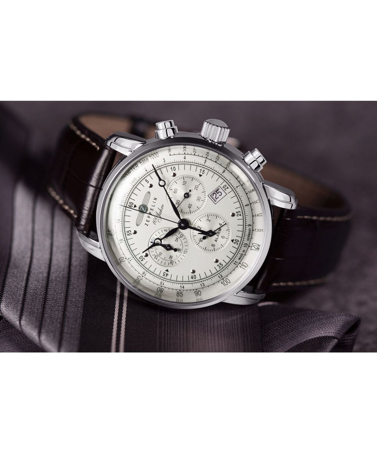 Zeppelin 100 Years Orologio Uomo 7680-1 – Quarzo, Cinturino In Pelle Vitello Marrone, Quadrante Bianco