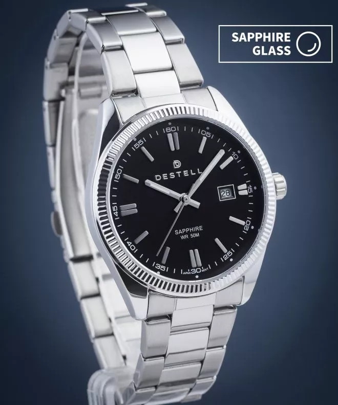DESTELL Loup Black Silver Steel Sapphire férfi karóra LU3855-15-205S