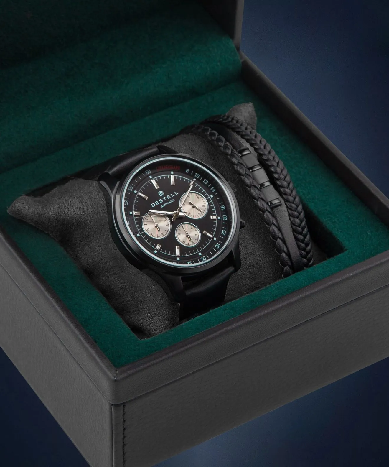 DESTELL Circinus Full Black Chrono Sapphire Gift Set férfi karóra CR411-15-201L-1120-04