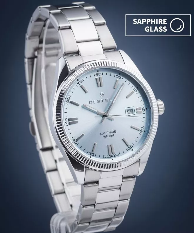 DESTELL Loup Ice Blue Silver Steel Sapphire férfi karóra LU3855-95-205S