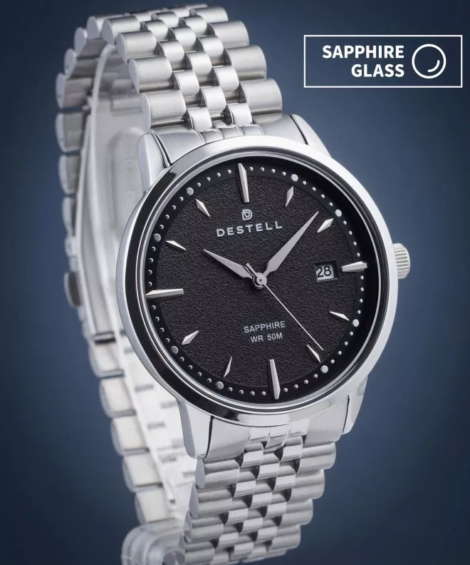 DESTELL Pictor Black Silver Steel Sapphire férfi karóra PT405-15-205J