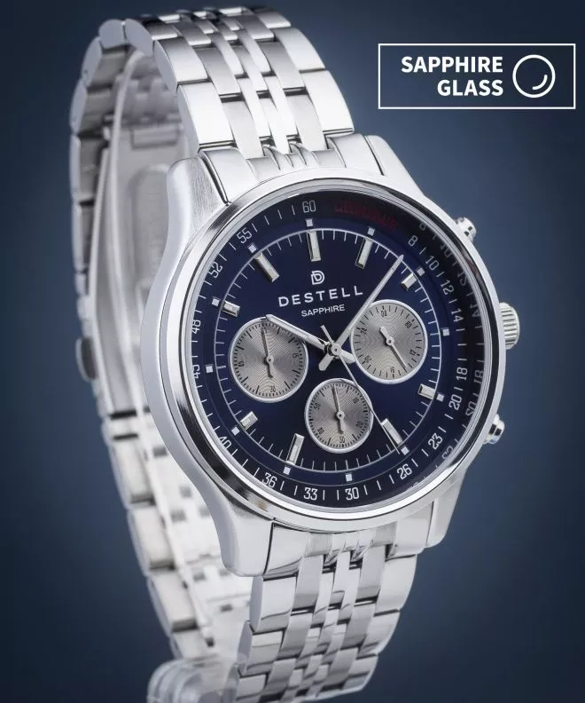 DESTELL Circinus Blue Silver Steel Chronograph Sapphire férfi karóra CR415-35-205J