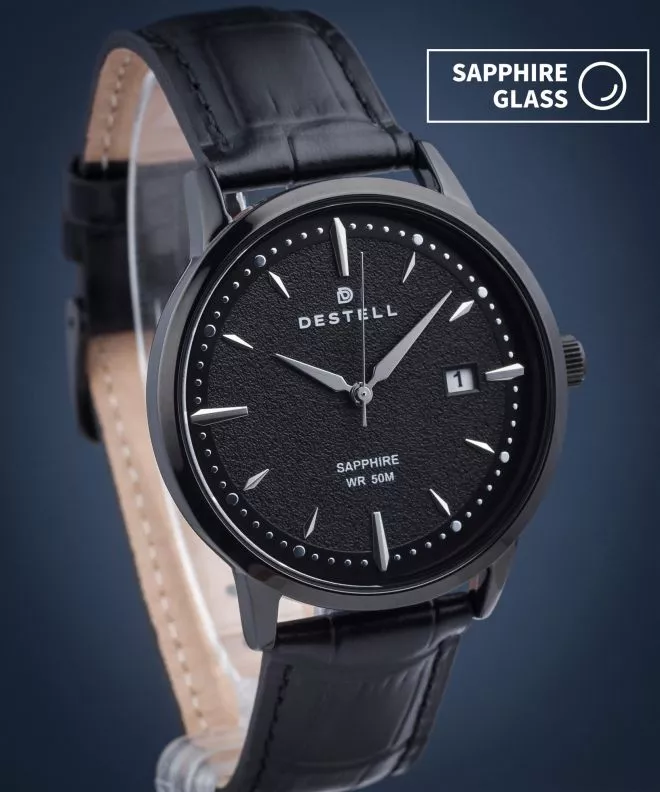 DESTELL Pictor Full Black Leather Sapphire férfi karóra PT401-12-201L