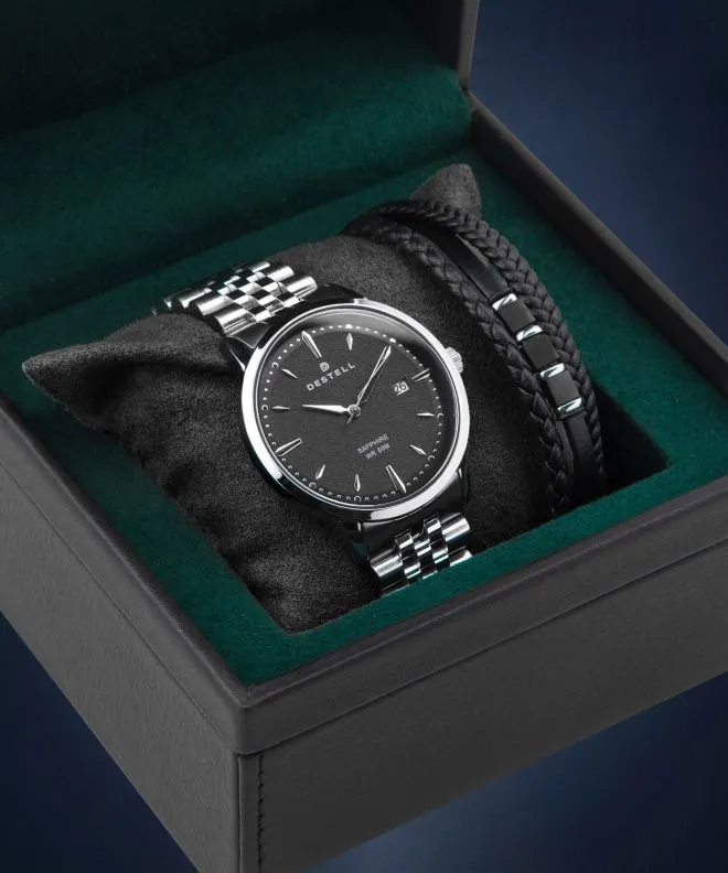 DESTELL Pictor Black Silver Steel Sapphire Gift Set férfi karóra PT405-15-205J-1520-03