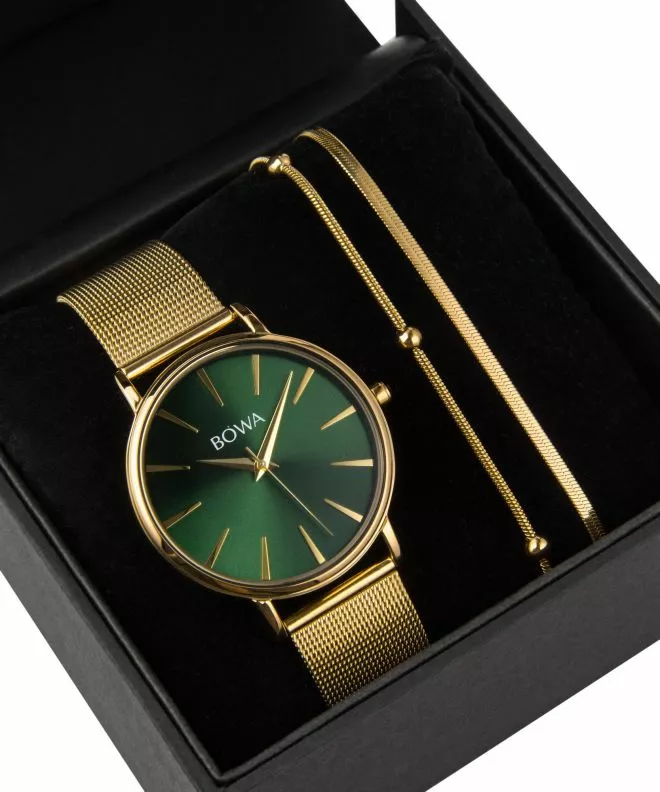 BOWA Praha Green-Gold Mesh 38 Gift Set (óra + karkötő) PH384-04-184M-419-01