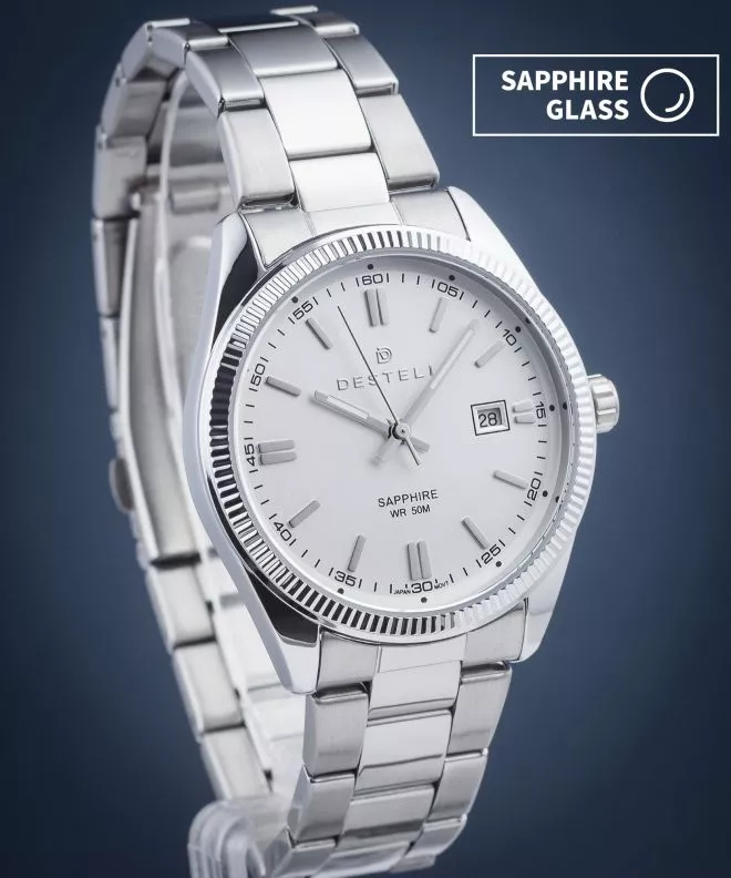 DESTELL Loup White Silver Steel Sapphire férfi karóra LU3855-25-205S