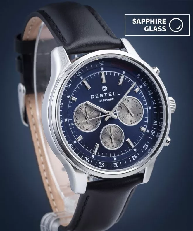 DESTELL Circinus Blue Silver Black Leather Chronograph Sapphire férfi karóra CR415-35-201L