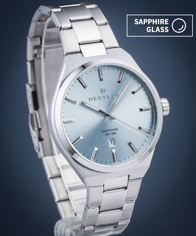 DESTELL Aries Ice Blue Silver Steel Sapphire férfi karóra AR405-95-205S