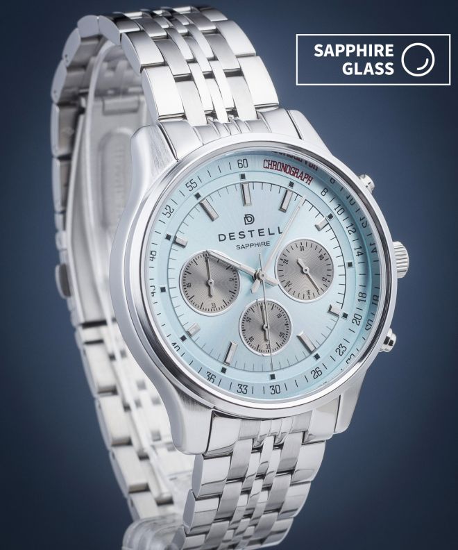 DESTELL Circinus Ice Blue Silver Steel Chronograph Sapphire férfi karóra CR415-06-205J