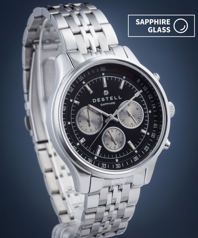 DESTELL Circinus Black Silver Steel Chronograph Sapphire férfi karóra CR415-15-205J