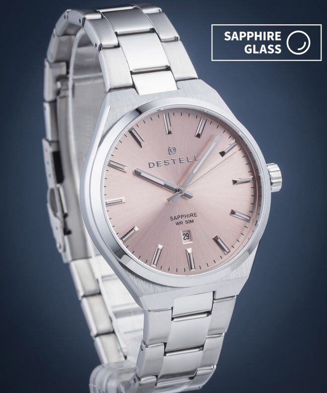 DESTELL Aries Pink Silver Steel Sapphire férfi karóra AR405-125-205S