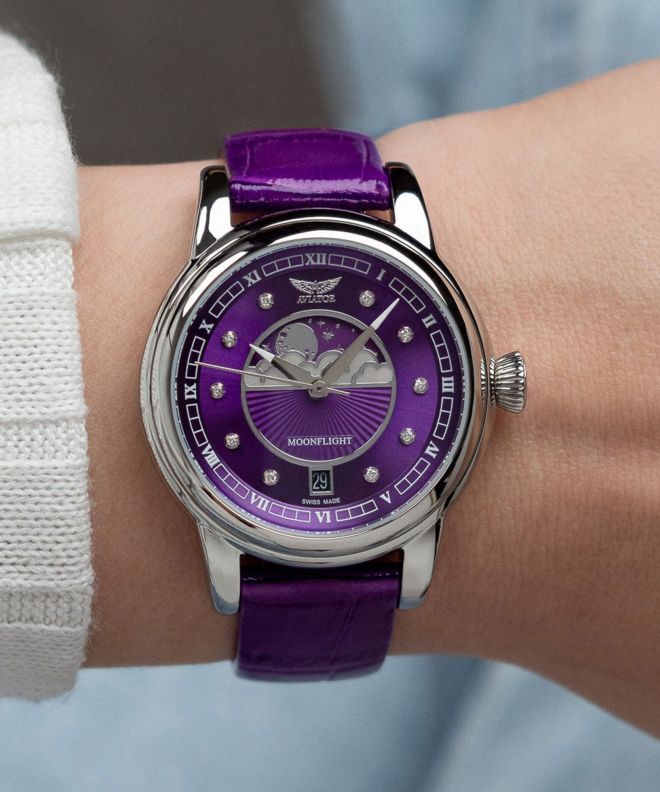 Aviator Douglas Moonflight Purple Diamonds Limited Edition női karóra V.1.33.0.361.4