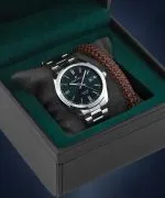 DESTELL Loup Green Silver Steel Sapphire Gift Set férfi karóra