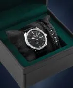 DESTELL Loup Black Silver Leather Sapphire Gift Set férfi karóra