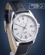 DESTELL Loup White Silver Black Leather Sapphire férfi karóra