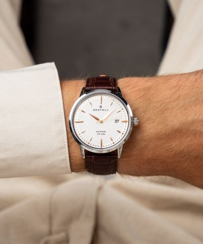 DESTELL Pictor Silver Brown Leather Sapphire férfi karóra