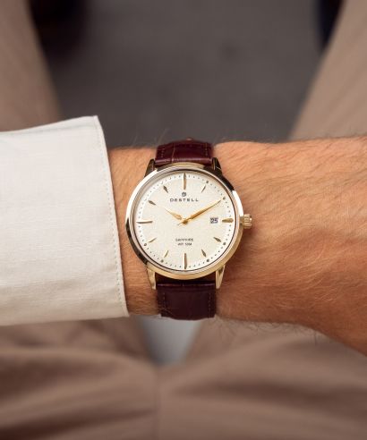 DESTELL Pictor Gold Brown Leather Sapphire férfi karóra