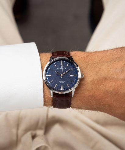 DESTELL Pictor Blue Silver Brown Leather Sapphire férfi karóra