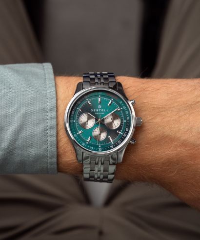 DESTELL Circinus Green Silver Steel Chronograph Sapphire férfi karóra