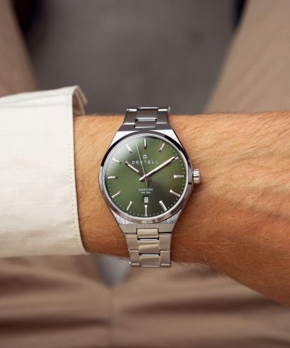 DESTELL Aries Green Silver Steel Sapphire férfi karóra