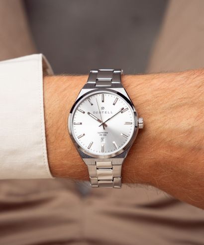 DESTELL Aries Full Silver Steel Sapphire férfi karóra