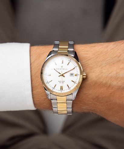 DESTELL Loup White Silver-Gold Steel Sapphire férfi karóra