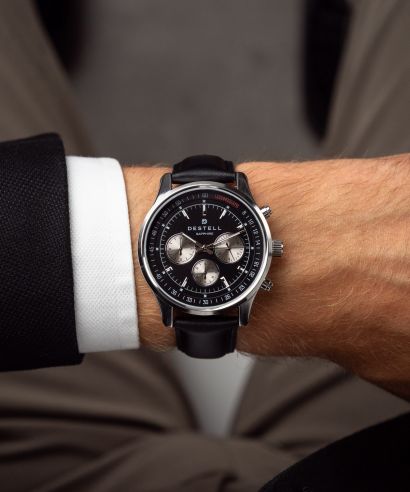 DESTELL Circinus Black Silver Leather Chronograph Sapphire férfi karóra