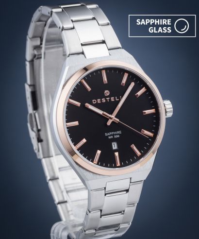 DESTELL Aries Black Silver Steel Sapphire férfi karóra
