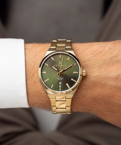 DESTELL Aries Green Gold Steel Sapphire férfi karóra