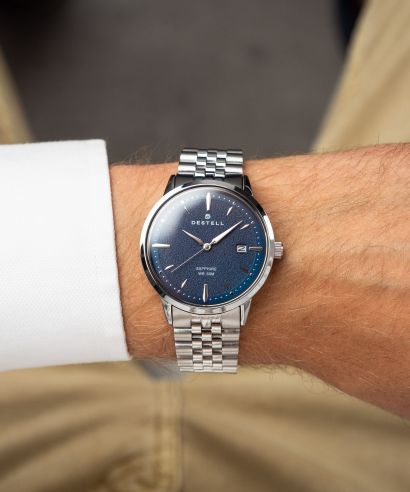 DESTELL Pictor Blue Silver Steel Sapphire férfi karóra