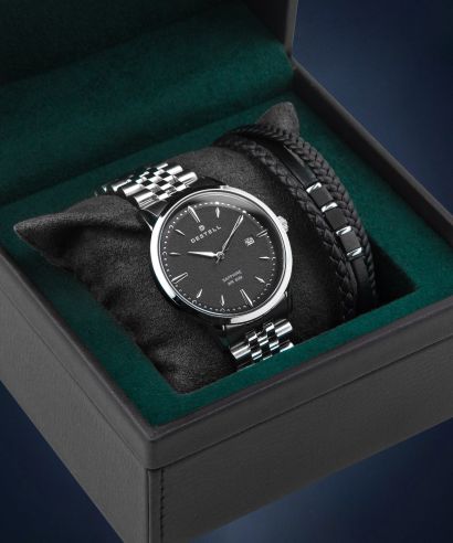 DESTELL Pictor Black Silver Steel Sapphire Gift Set férfi karóra