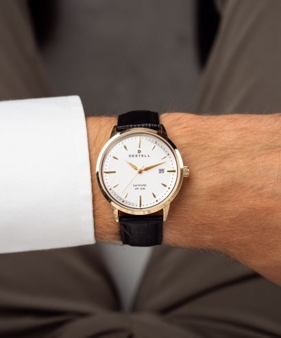 DESTELL Pictor Silver Gold Black Leather Sapphire férfi karóra