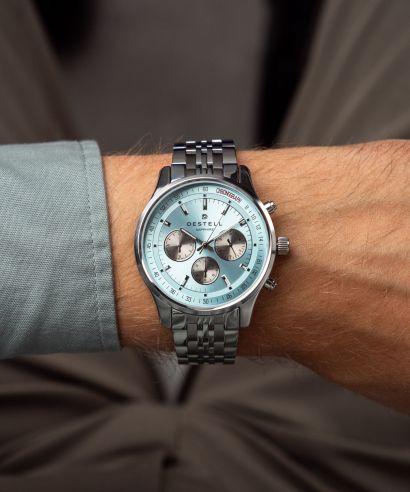DESTELL Circinus Ice Blue Silver Steel Chronograph Sapphire férfi karóra