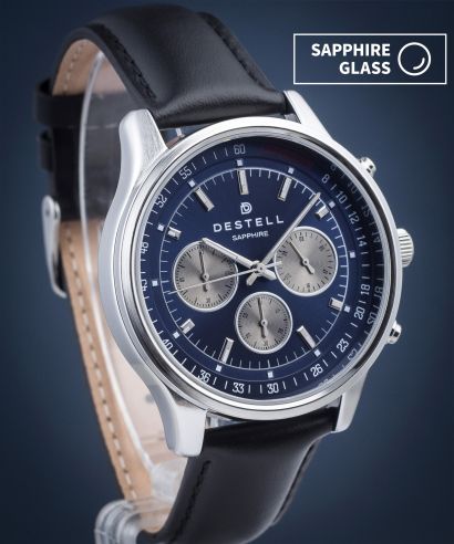 DESTELL Circinus Blue Silver Black Leather Chronograph Sapphire férfi karóra