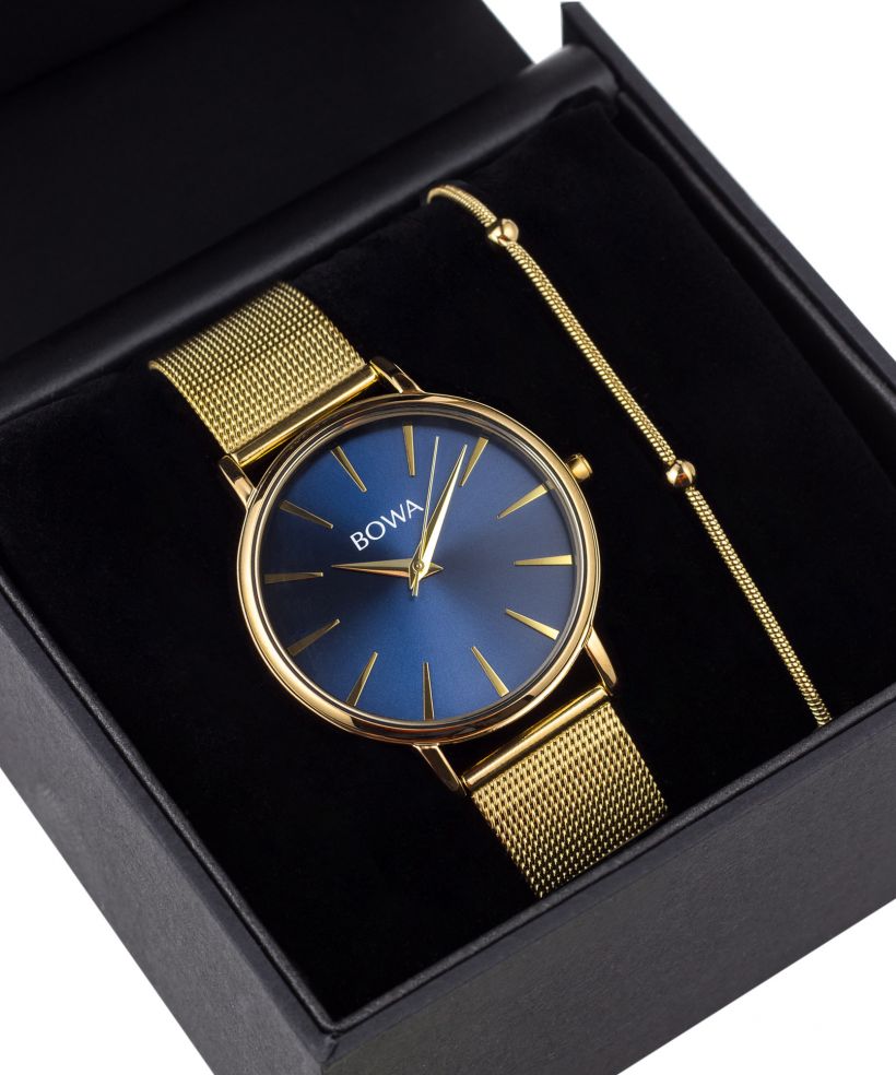 BOWA Praha Navy Blue-Gold Mesh 38 Gift Set női karóra