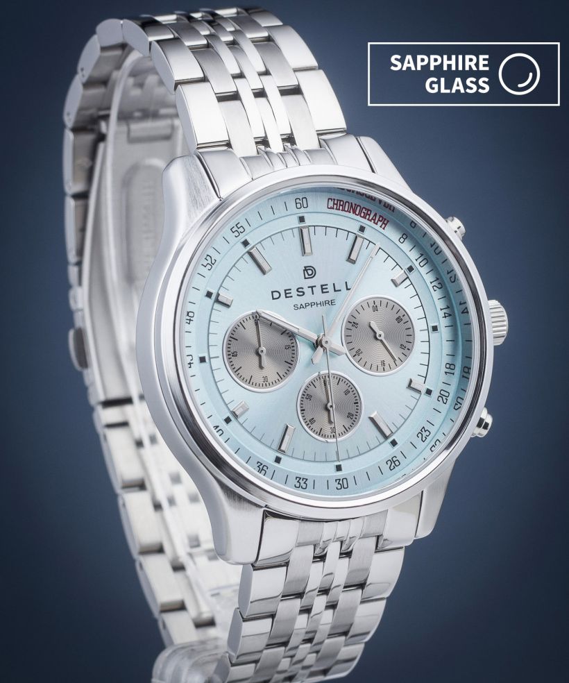 DESTELL Circinus Ice Blue Silver Steel Chronograph Sapphire férfi karóra