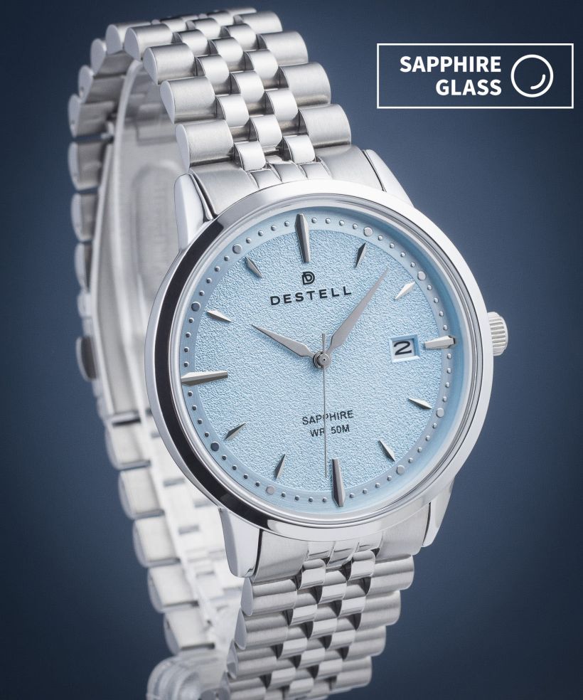 DESTELL Pictor Ice Blue Silver Steel Sapphire férfi karóra