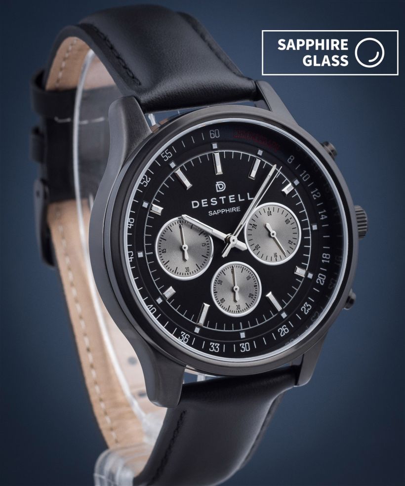 DESTELL Circinus Full Black Leather Chronograph Sapphire férfi karóra