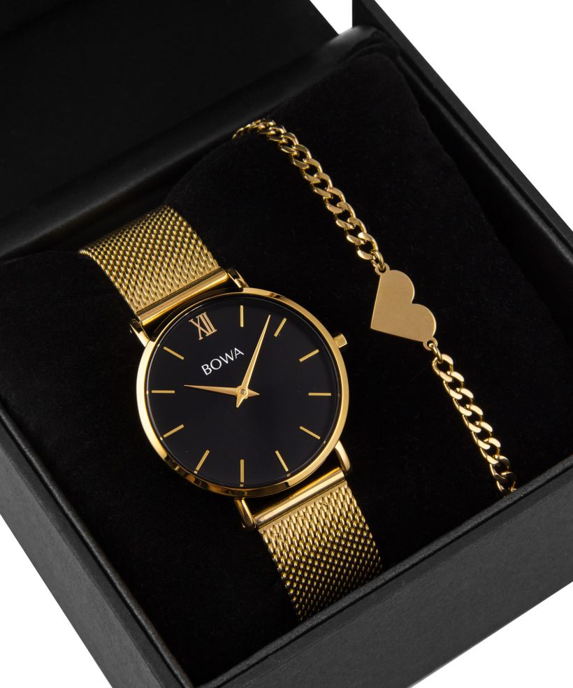 BOWA London Black-Gold 33 Gift Set (óra + karkötő)