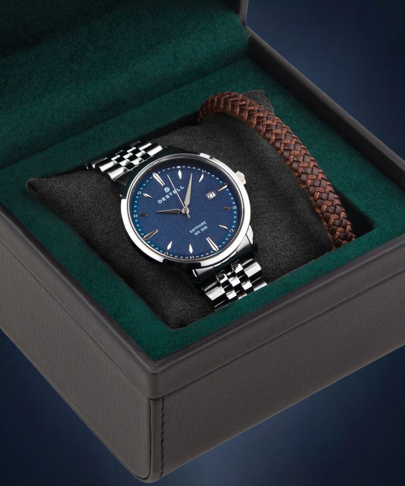 DESTELL Pictor Blue Silver Steel Sapphire Gift Set férfi karóra