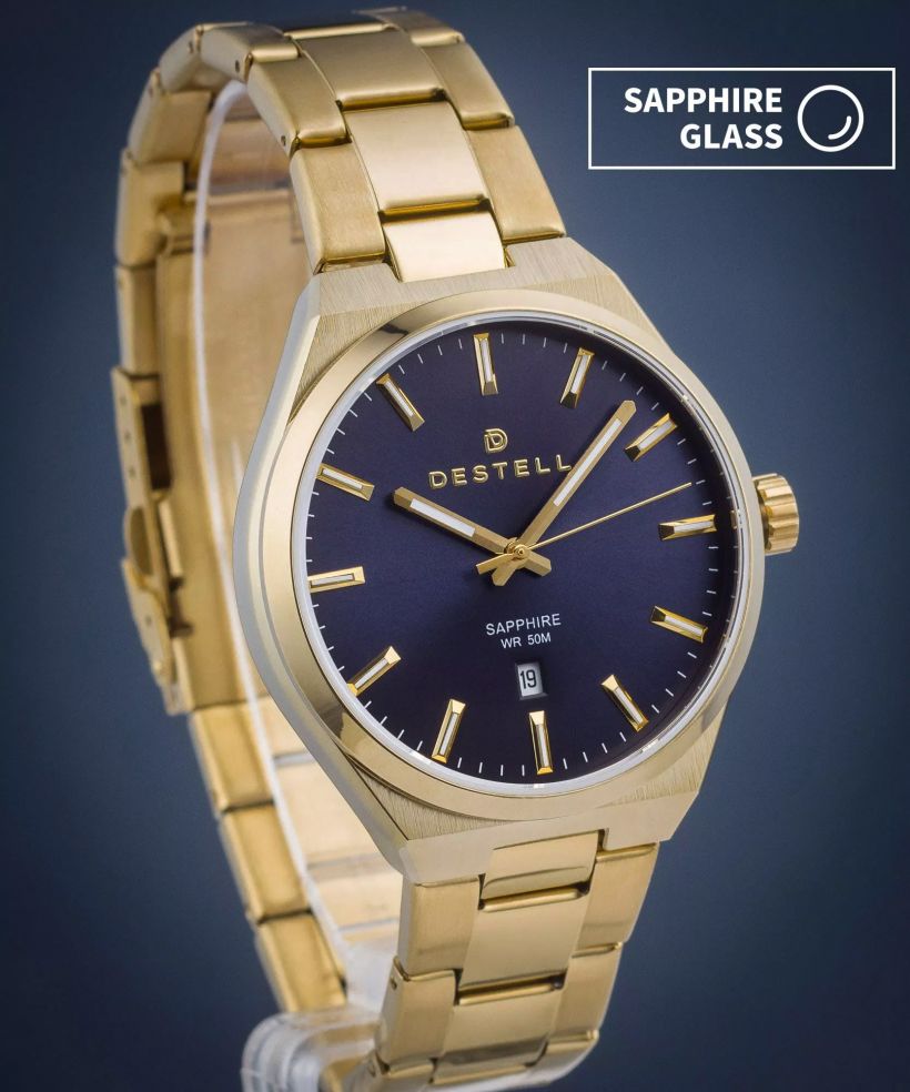 DESTELL Aries Blue Gold Steel Sapphire férfi karóra