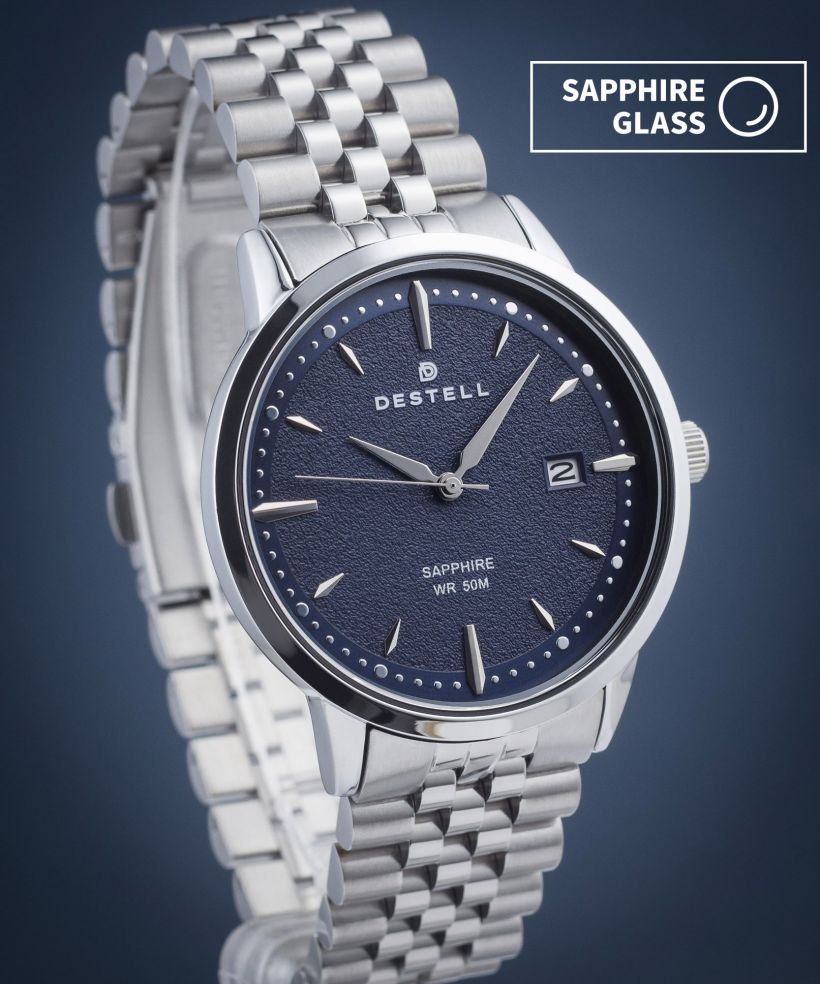 DESTELL Pictor Blue Silver Steel Sapphire férfi karóra